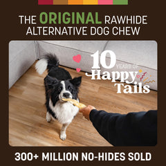 Earth Animal No Hide Strips ingredients-focus image emphasizes simple, pork-based chew for dogs, supporting healthy chewing.