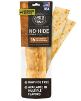 Earth Animal No Hide Strips venison packaging demonstrates a wholesome, digestible dog chew