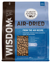 Earth Animal Wisdom Air Dried Dog Food bag front emphasizes premium nutrition for all breeds