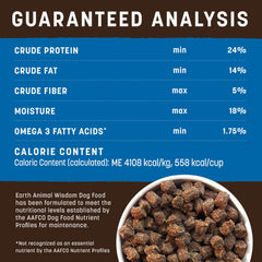 Earth Animal Wisdom Air Dried ingredients quarters showcase multi-protein, nutrient-rich blend