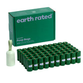 Earth Rated dog poop bag holder on leash for hands-free cleanup during walks.