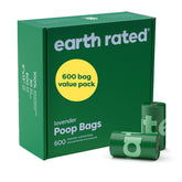 Earth Rated dog poop bags value pack with lavender scent for odor-control on walks.