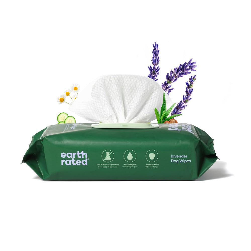 Earth Rated dog wipes pack for everyday grooming and on-the-go cleaning.