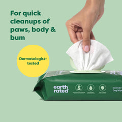 Earth Rated dog wipes textured surface for thorough cleaning on paws and fur.