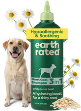 Earth Rated hypoallergenic 3in1 shampoo bottle shows gentle cleansing for sensitive skin.