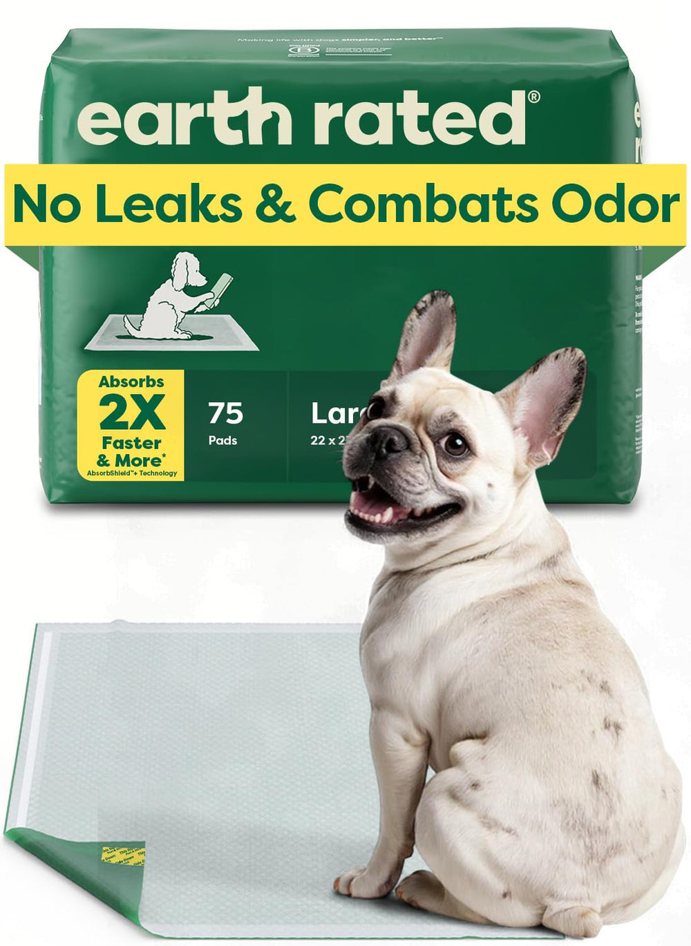 Earth Rated Max Absorbency Puppy Pee Pad folded closeup shows quick absorption and clean edges