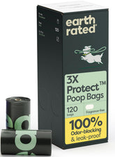 Earth Rated odor-blocking poop bags in 120-count roll conceal smells during walks.