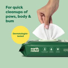 Earth Rated Pet Wipes 8x8 inches—ample size for thorough grooming sessions.