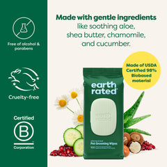 Earth Rated Pet Wipes odor-fighting formula with white tea and basil scent.