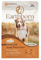 Earthborn Great Plains Feast bison-beef meal bowl supports active dog's protein needs.