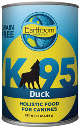 Earthborn Holistic K95 Duck can-dish, protein-forward meal option for dogs.