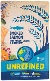 Earthborn Holistic Venture unrefined smoked salmon ingredient bowl showing protein-rich meal option.