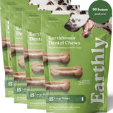 Earthly Earthbones Dental for Large Dogs packaging shows 90-count 6-pack for bulk supply.