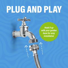 Easy-Clean Water Bowl stainless steel hose emphasizes durability and versatile placement.