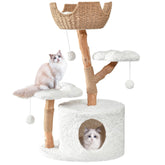 Easyego modern cat tree base in solid pear wood for sturdy support.