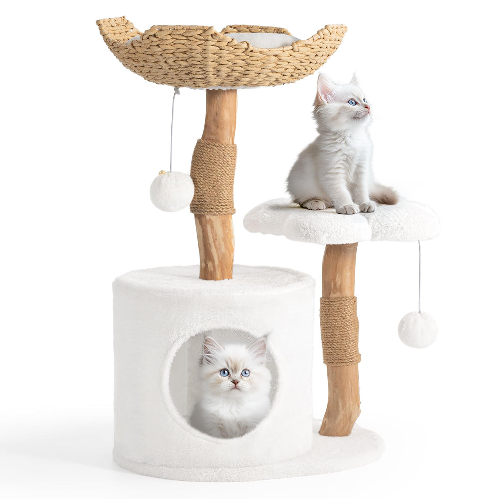 Easyego modern cat tree white shows sleek design and space-saving assembly