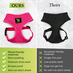 EcoBark soft mesh harness shows no-pull function ideal for comfortable leash walks.