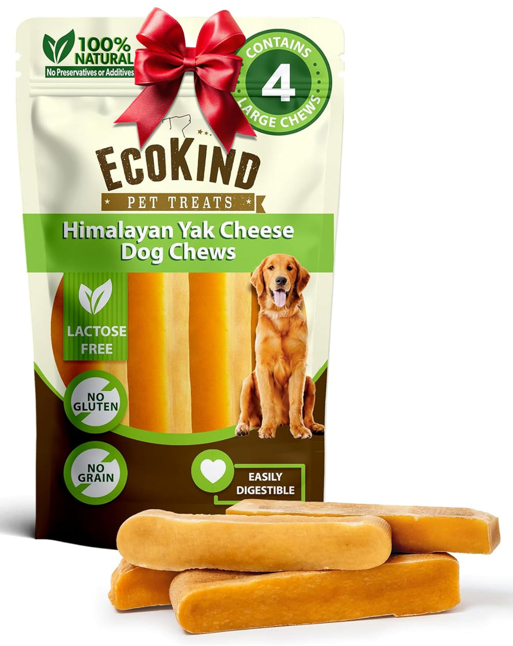 EcoKind Premium Gold Yak Chews closeup shows natural texture for long chewing.