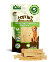 EcoKind Premium Gold Yak Chews pack shown, offering long-lasting entertainment for large dogs.