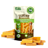 EcoKind Premium Gold Yak Chews small packaging displays a bag for long-lasting dog treats.