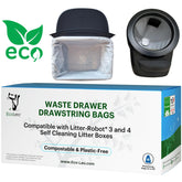 EcoLeo compostable liner with drawstring closure for easy disposal.