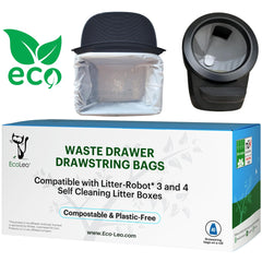 EcoLeo compostable liner with drawstring closure for easy disposal.