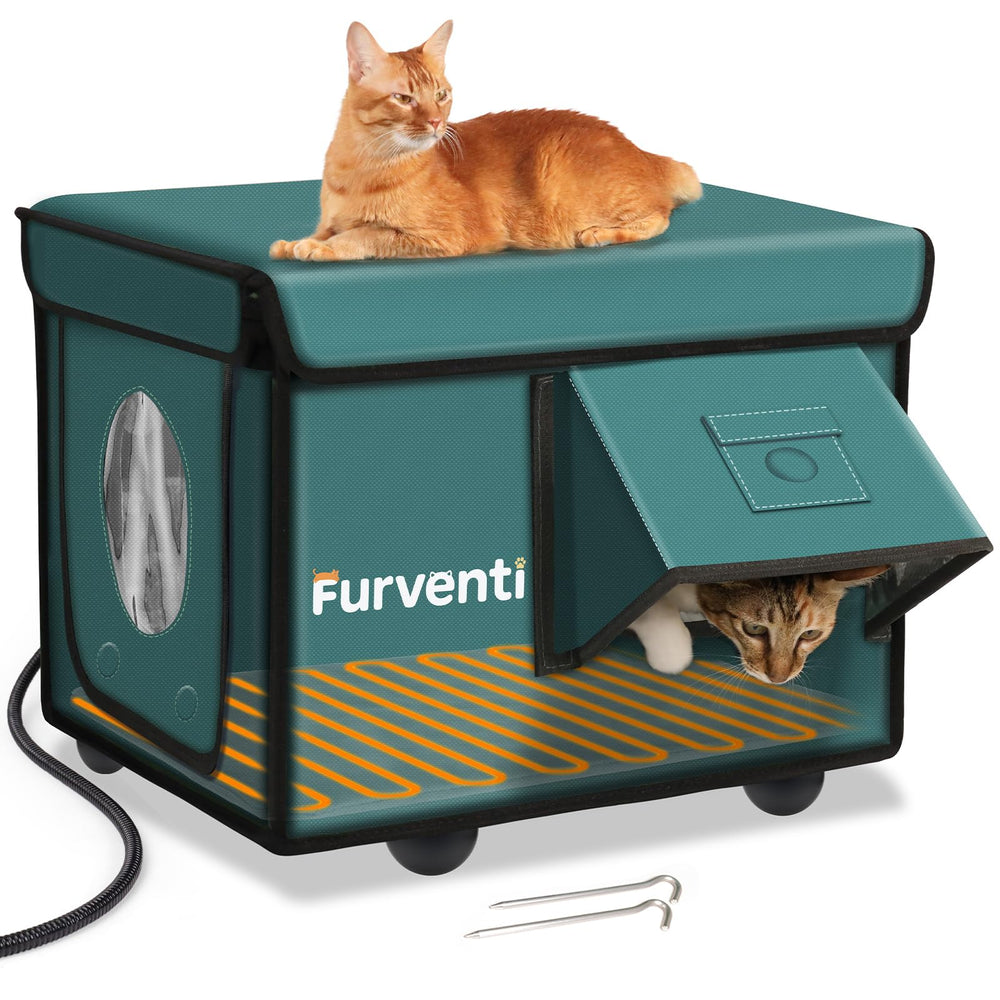 eekkii heated cat house outdoor dual doors provides secure, weatherproof shelter for cats