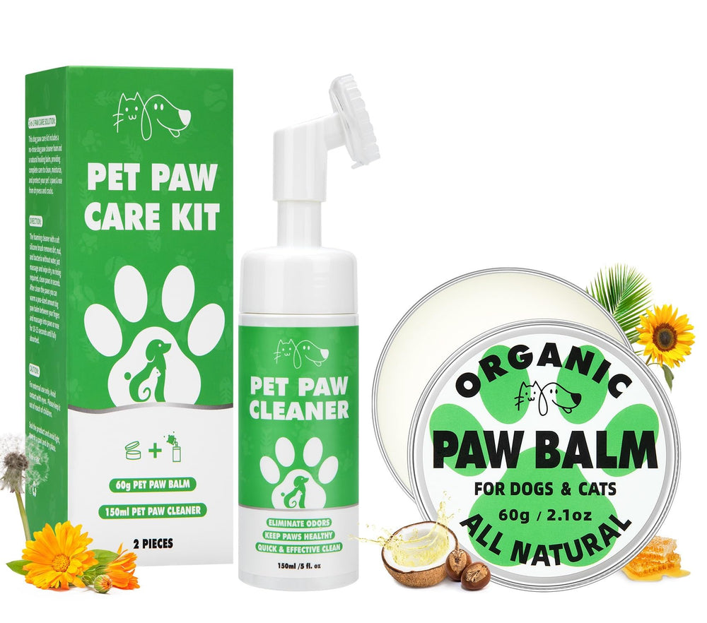 Eglagen Dog Paw Care Kit foam cleanser close-up showing no-rinse convenience for quick paw cleaning.