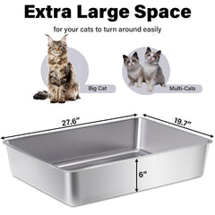 EGMEHOAD XXXL stainless steel litter box interior view highlights corrosion-resistant surface for lasting durability.