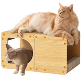 EHEYCIGA cardboard cat scratcher house front view showing durable 23-inch design for daily scratching