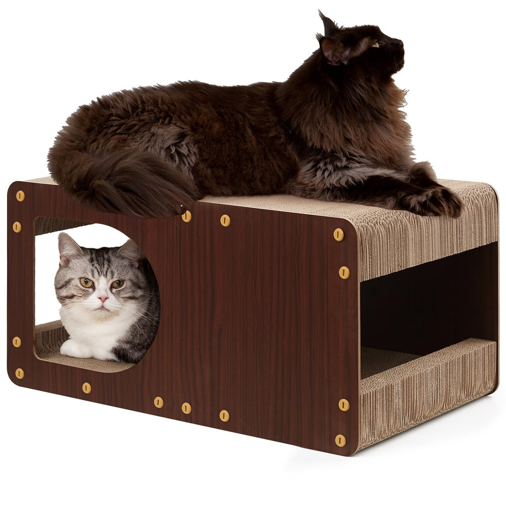 EHEYCIGA cardboard cat scratcher house front view with durable corrugated board; long-lasting play.