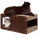 EHEYCIGA cardboard cat scratcher house front view with durable corrugated board; long-lasting play.