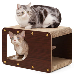 EHEYCIGA cat scratcher house front view with durable corrugated board for scratching.