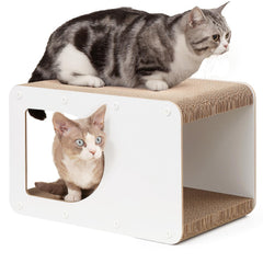 EHEYCIGA Cardboard Cat Scratcher House front view with all-sides scratching surfaces.