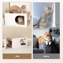 EHEYCIGA cardboard scratcher house side view right reinforces furniture protection for indoor cats