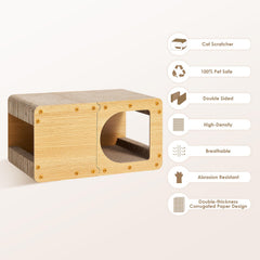 EHEYCIGA cardboard cat scratcher house side view wooden frame supports heavy use
