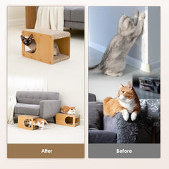 EHEYCIGA cardboard cat scratcher house top view reveals roomy interior for lounging and scratching.