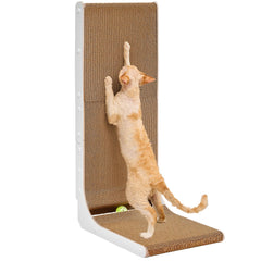 EHEYCIGA cardboard scratcher 32inch L-shape protects furniture while inviting feline scratching.