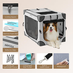 EHEYCIGA collapsible dog crate side view highlights portable travel-friendly design for cars and RVs