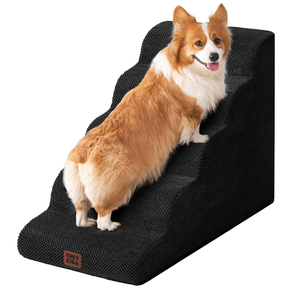 EHEYCIGA curved dog stairs 2-step close-up showing stable foam for small pets
