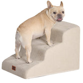 EHEYCIGA curved dog stairs 3-step beige front view aids small dogs safely