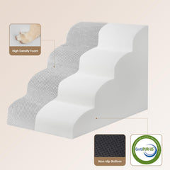 EHEYCIGA Curved Dog Stairs 4-step setup shows adjustable height for beds.