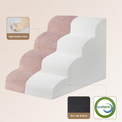 EHEYCIGA curved dog stairs 4step front angle, dusty pink improves pet reach.