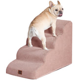 EHEYCIGA curved dog stairs 4step side view, dusty pink for high-bed access.