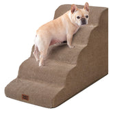 EHEYCIGA Curved Dog Stairs 5-step camel side view shows sturdy foam support for gentle climbs.