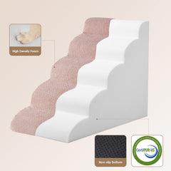 EHEYCIGA Curved Dog Stairs dusty pink side view; low-angle slope for gentle steps.