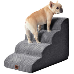 EHEYCIGA curved dog stairs grey front view showing non-slip surface for safe bed access