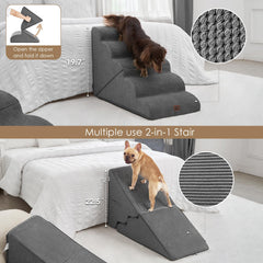 EHEYCIGA curved foldable dog stairs 5 steps designed for climbing for small dogs.
