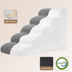 EHEYCIGA curved foldable dog stairs side-profile showing compact bedside storage.