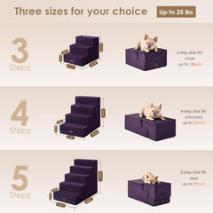 EHEYCIGA dog stairs 3-step setup view highlights foldable design for storage.